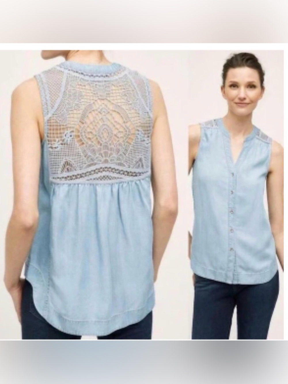 Holding Horses "Lorna" Crochet-Back Chambray Top from Anthropologie 8